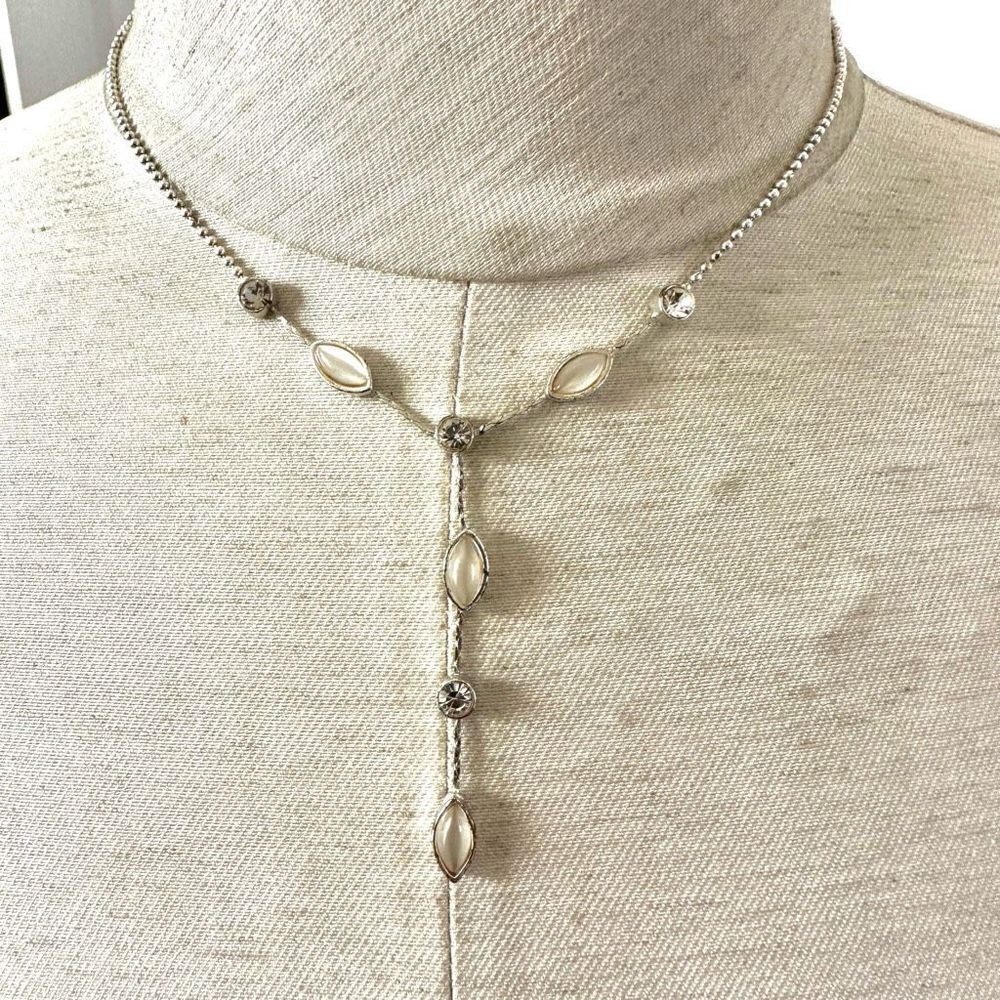 Silver tone dainty Y necklace